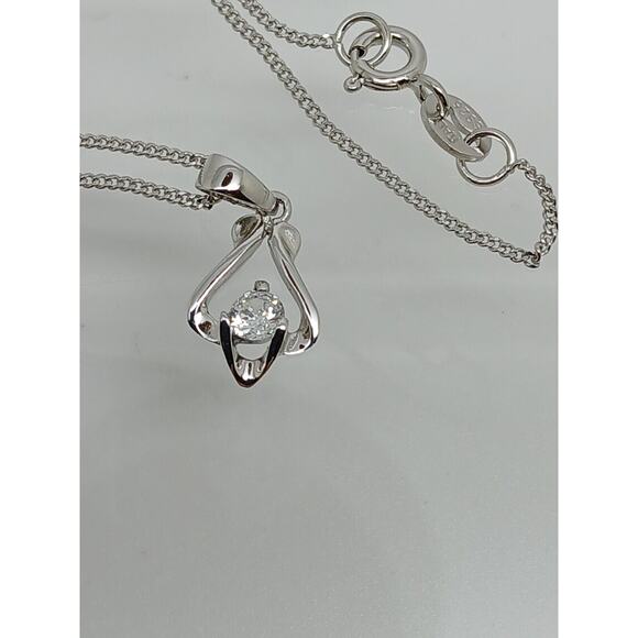 .925 Sterling Silver Simulated Diamond Pendant Necklace Minimalist Petite - Picture 12 of 14
